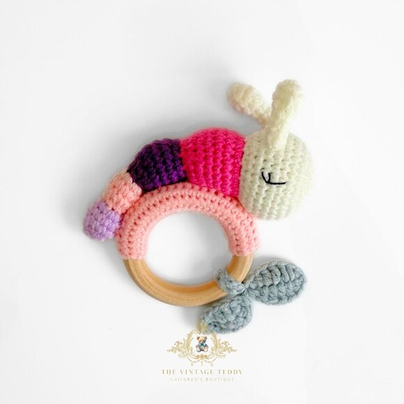 Other - NWT Cute Handmade Crochet Caterpillar Baby Rattle Baby Toddler Wooden Plush Toys